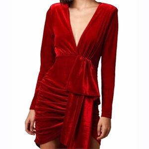 New! choosy Red Velvet Ruched Plunge Neckline Dress Women’s‎ Size Small